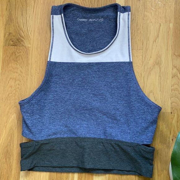 Outdoor Voices Tri Tone Slashback Crop Top in Ballet, Storm, & Olive - Picture 5 of 11